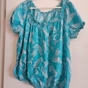 St. John's Bay Short Sleeved Bright Blue Paisley Top 2X